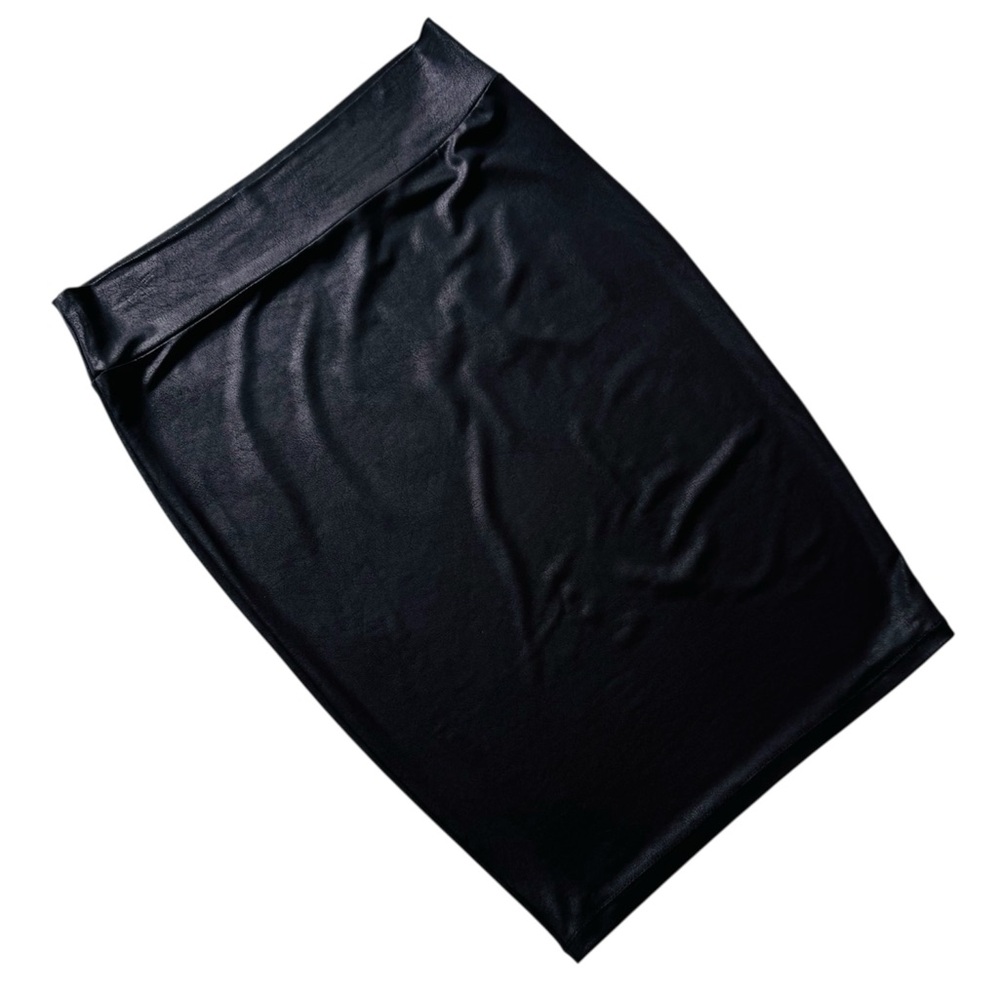 Mimi Chica Sexy Black Midi Bodycon Pencil Skirt Sleek Leather Look Stretch